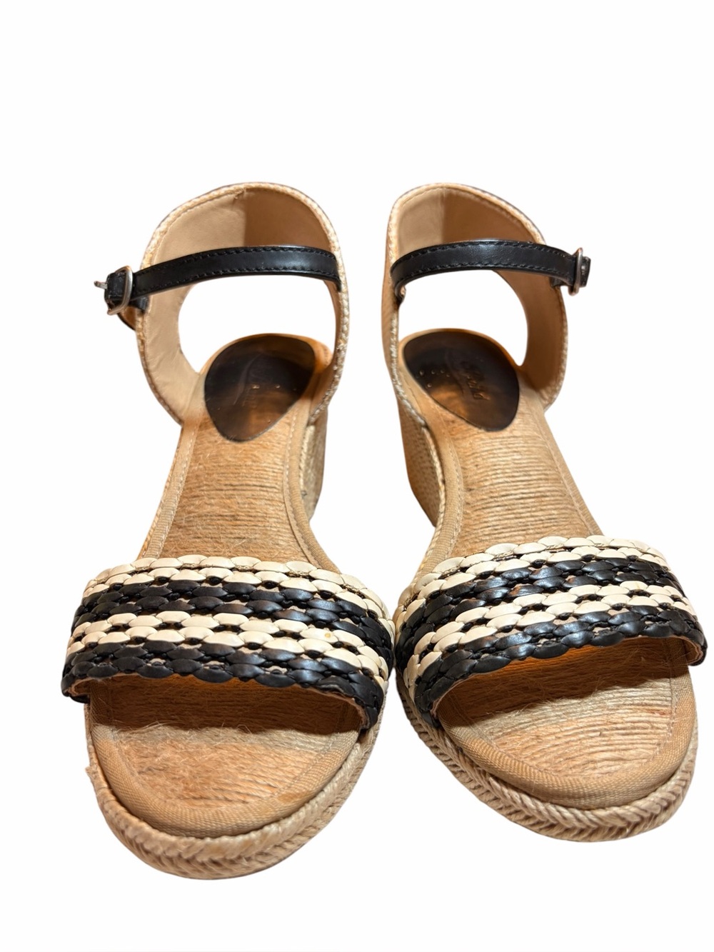 Lucky Brand Womens Wedge Espadrille Sandals Beige/Black Braided Buckle 7.5M